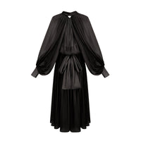 Mila pleated satin maxi dress in Black