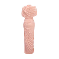 Catherine asymmetrical pleated maxi dress in Pink