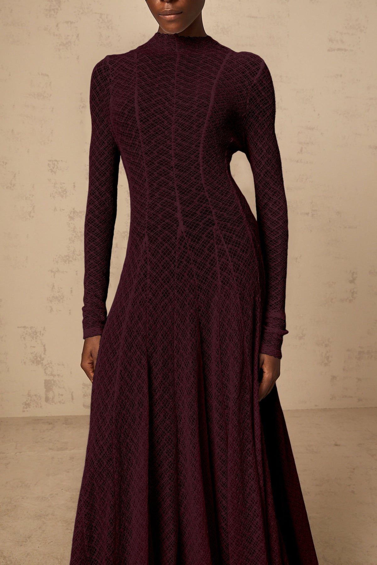 Athena wavy-pattern lace maxi dress in Red