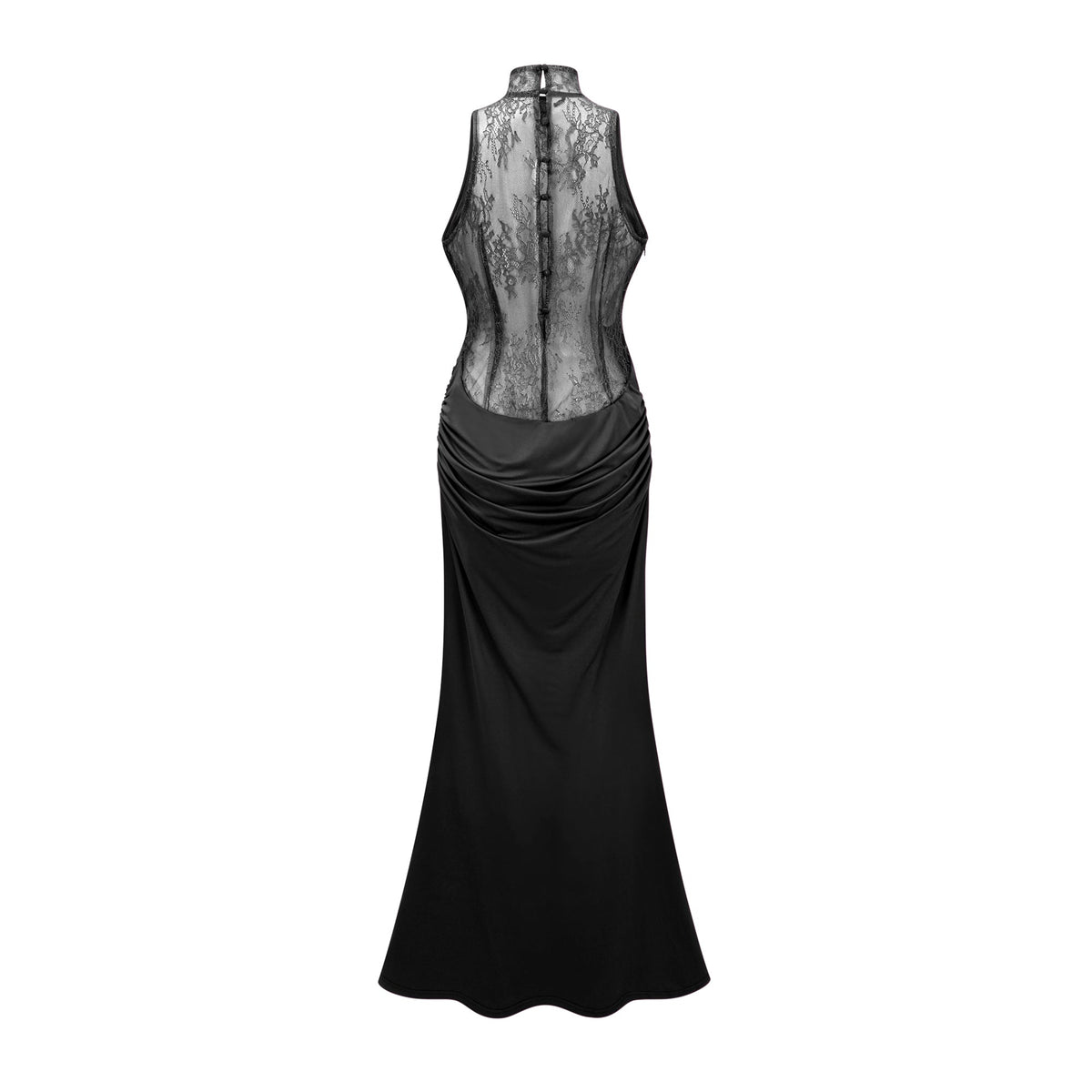 Borbála Black Lace Bodice Ruched Maxi Dress