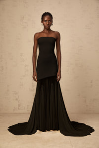 Josiane Black Off-shoulder Sheer Tulle Maxi Dress