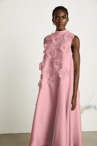 Émilie sleeveless floral-applique midi dress in Pink