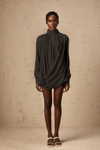 Maeva faux-flower ruched mini dress in Black