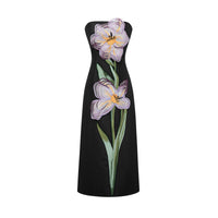 Irène Sequin Embroidered Off-Shoulder Midi Dress in Black