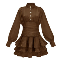 Emersyn Brown High-Neck Ruffled Detail Mini Dress