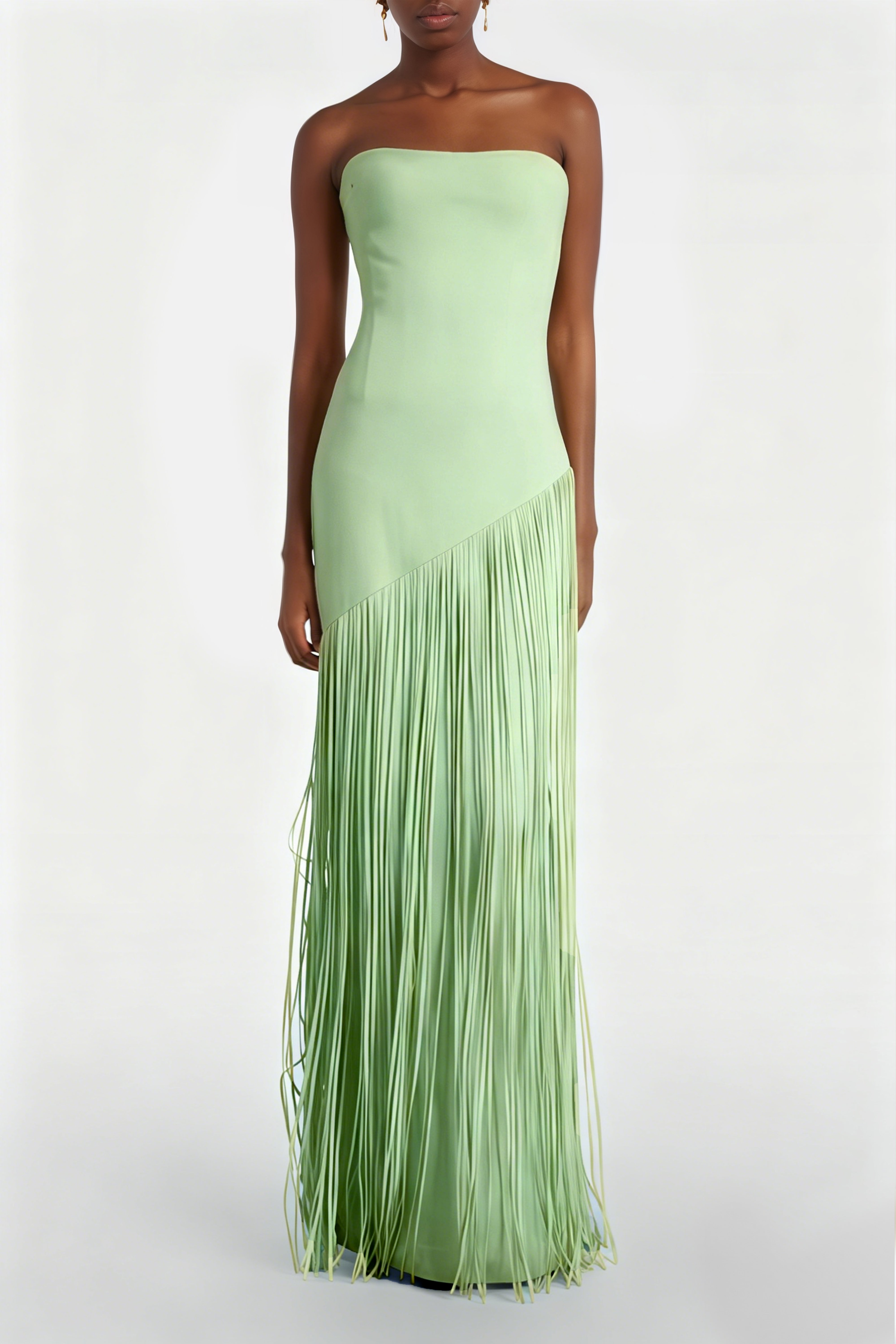 Cayetana Emerald Green Fringe Maxi Dress with Cape Effect