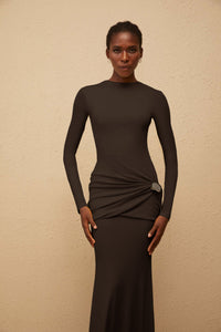 Nolwenn Brown Gathered Maxi Dress