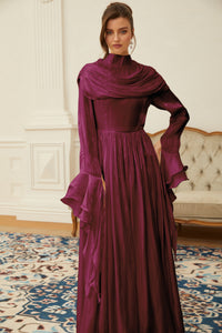 Danuta Burgundy Ruched Pleated Maxi Dress