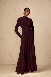 Athena wavy-pattern lace maxi dress in Red