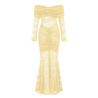 Brigitte Yellow Lace Panel Ruched Maxi Dress