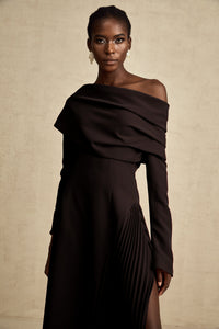 Valentine high-slit pleated maxi dress in Black