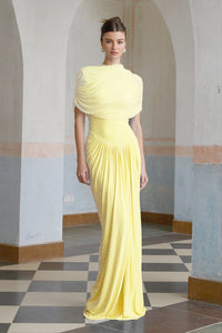 Catherine asymmetrical pleated maxi dress in Yellow