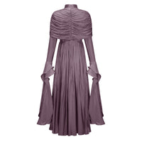 Gustave Purple Ruched Cape Ruffled Maxi Dress