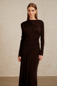 Charme Brown Ruched Maxi Dress