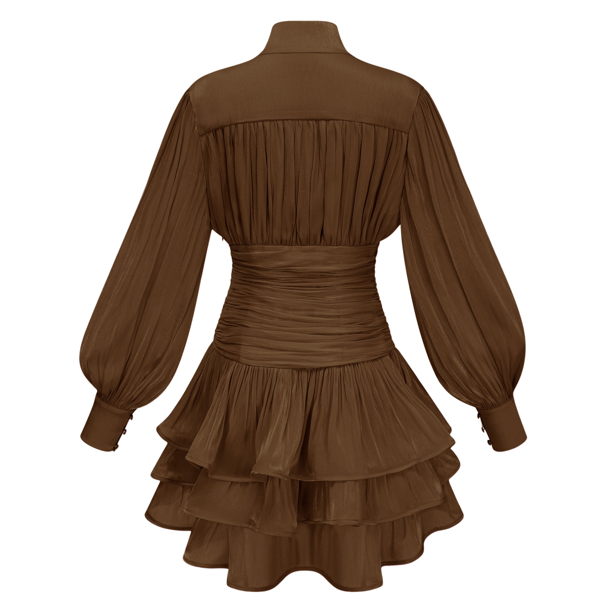 Emersyn Brown High-Neck Ruffled Detail Mini Dress