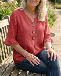 Sophia Solid Cotton Linen Blend Shirt
