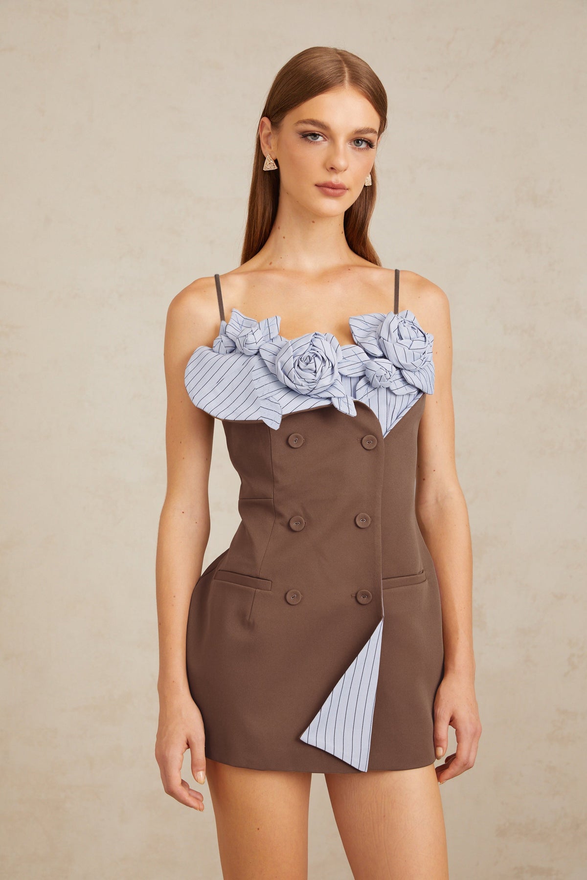 Johanna Brown Floral Panelled Mini Dress