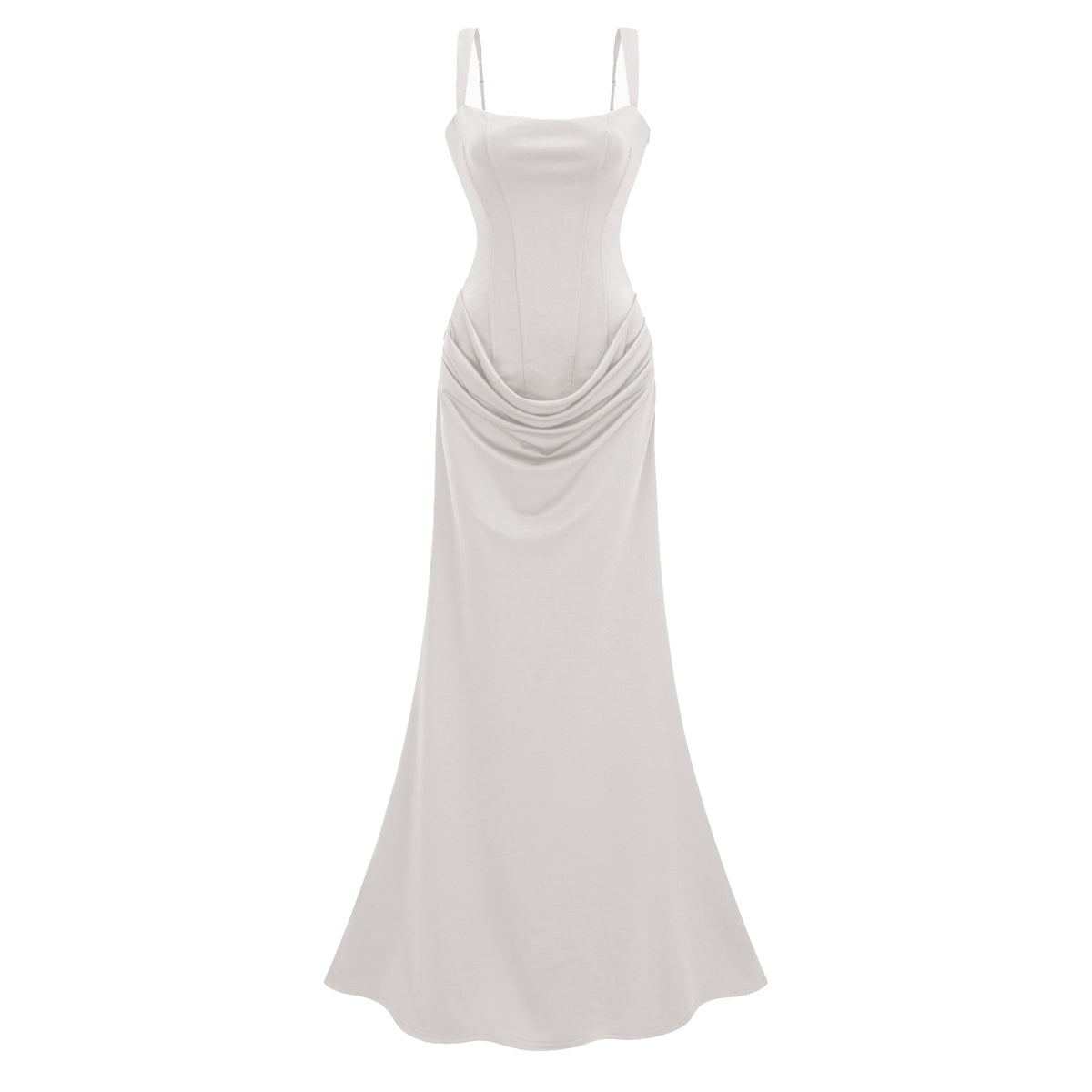 Paulette White Ruched Corset Maxi Dress