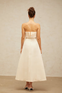Raphaëlle white folded corset midi dress