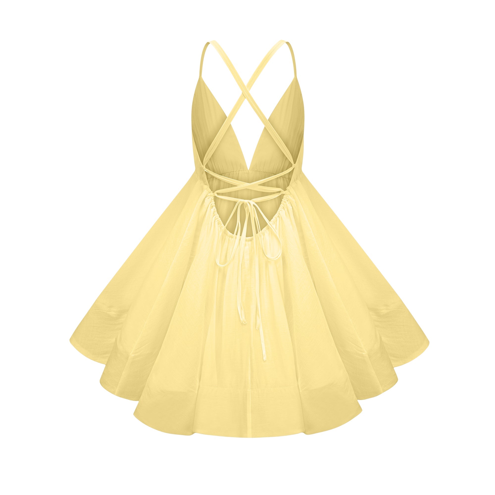 Quincie Yellow Shirred Flounced Mini Dress