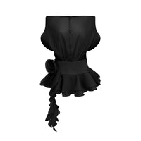 Amélie Black Floral Appliqué Flounced Mini Dress