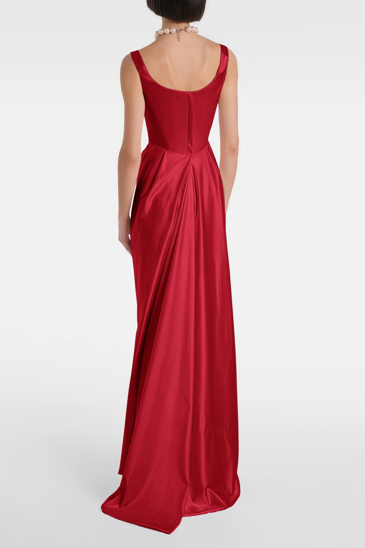 Fiona Red Satin Square Neck Maxi Dress