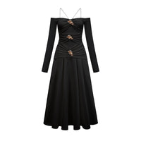 Nadine off-shoulder panelled maxi dress in Black