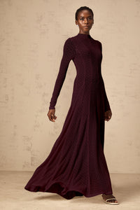 Athena wavy-pattern lace maxi dress in Red