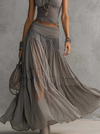 Lisa Lace-Paneled Top and Pleated Maxi Skirt Set