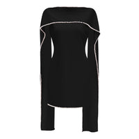 Piroska Black Sleeveless Pearl Trim Mini Dress