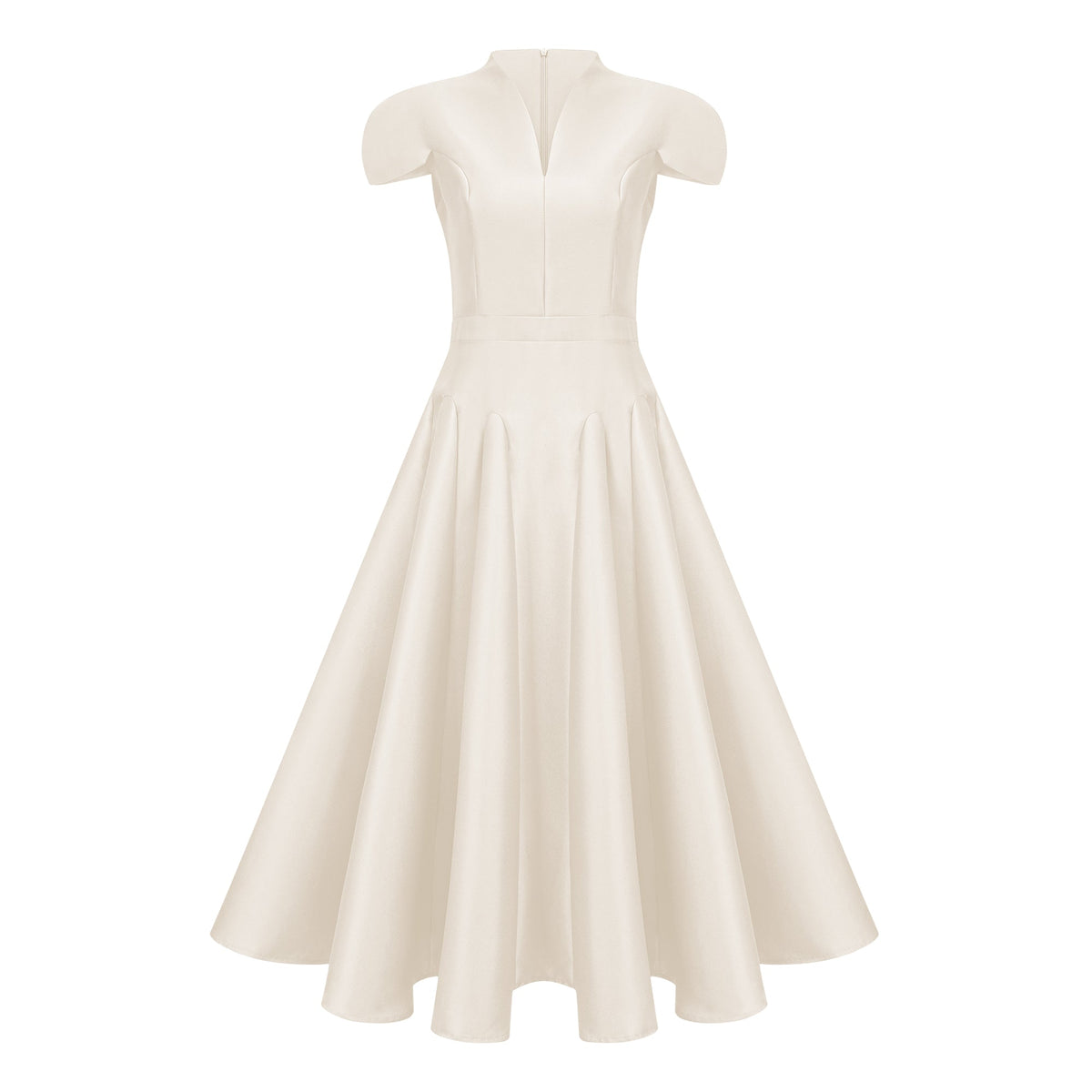 Aventin White Godet Design Midi Dress