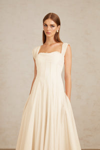 Érasme Cream White Flounced Midi dress