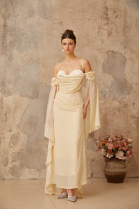 Mélusine Neutral Ruched Chiffon Maxi Dress