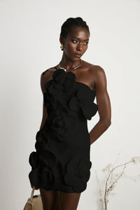 Liane Black Floral Off-Shoulder Mini Dress