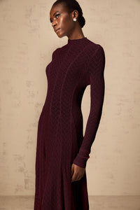 Athena wavy-pattern lace maxi dress in Red