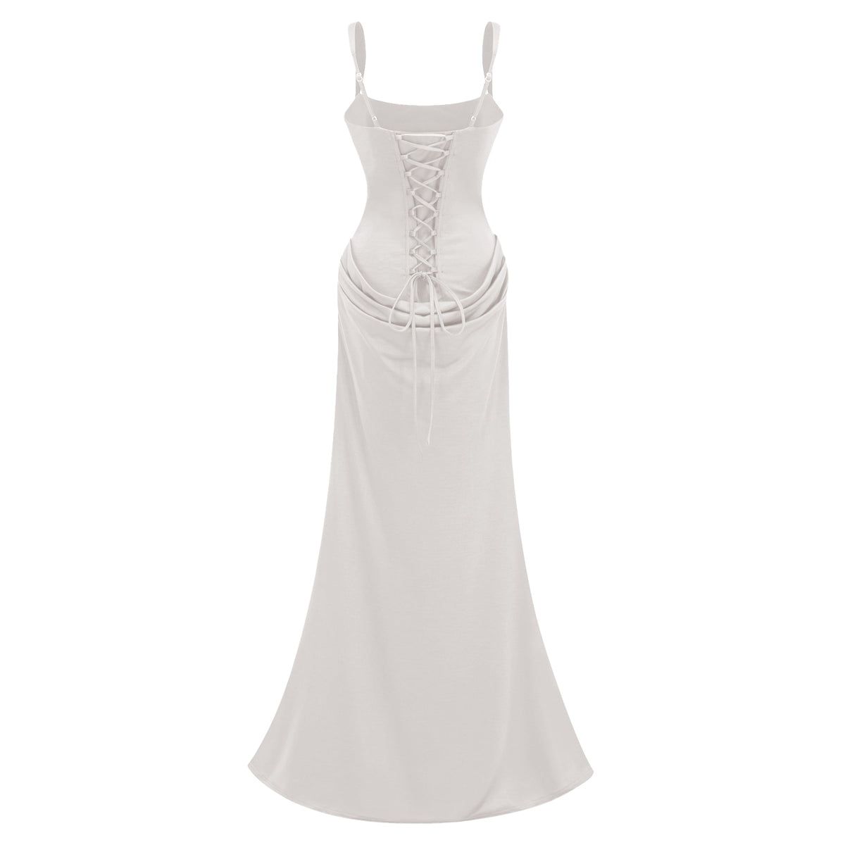 Paulette White Ruched Corset Maxi Dress