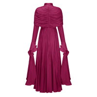 Gustave Burgundy Ruched Cape Ruffled Maxi Dress