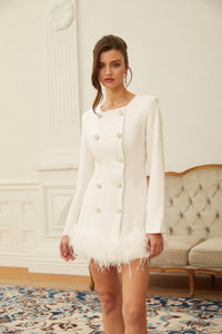 Freja White Feather Trim Mini Blazer Dress