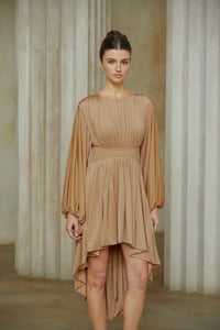 Kenza Pink Asymmetrical Pleated Midi Dress