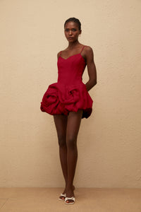Melanie Red 3D Petal Bubble Mini Dress