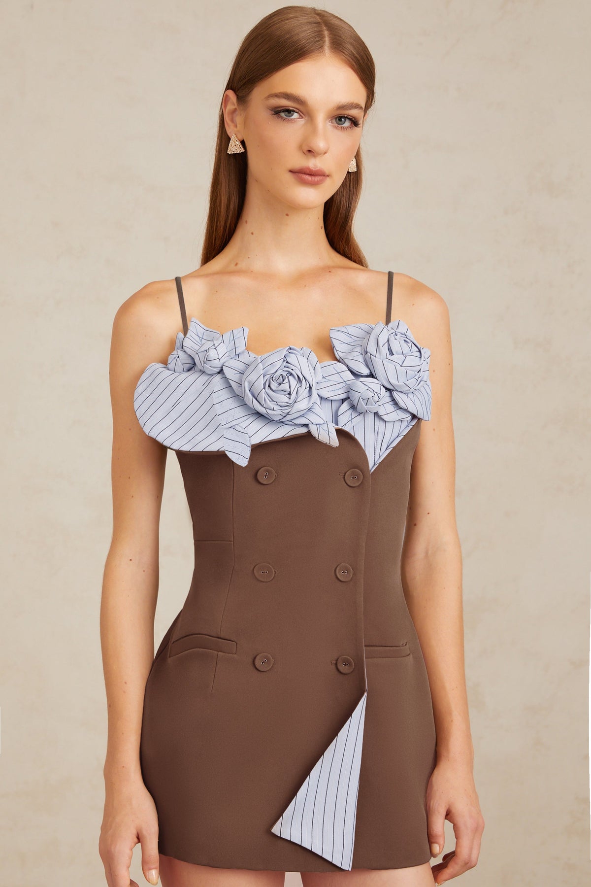 Johanna Brown Floral Panelled Mini Dress