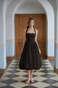 Eponine Black Layered Flared Hem Midi Dress