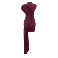 Fée Burgundy Asymmetrical Ruched Mini Dress