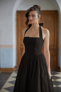 Eponine Black Layered Flared Hem Midi Dress