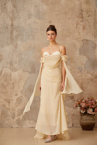 Mélusine Neutral Ruched Chiffon Maxi Dress