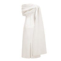 Annabelle White Cape-Design Ribbon Maxi Dress