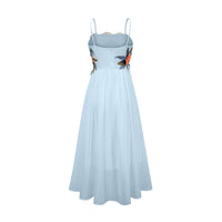 Josette floral-embroidered shirred maxi dress in Blue