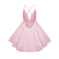 Quincie Pink Shirred Flounced Mini Dress