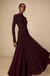 Athena wavy-pattern lace maxi dress in Red