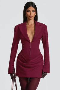 Rosette Burgundy Ruched Blazer Mini Dress